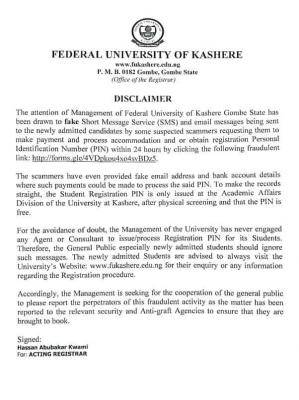 FUKashere disclaimer notice to Students