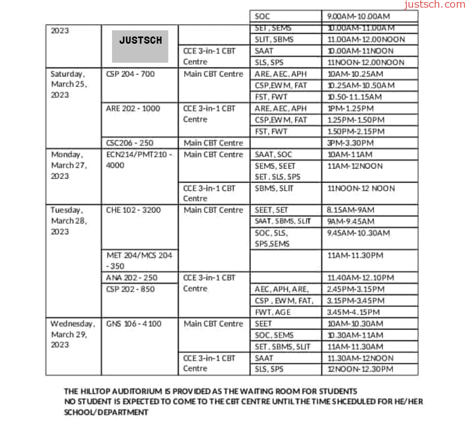 FUTA Computer-Based Test Timetable for 2nd Semester 2020/2021