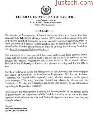 FUKashere disclaimer notice to Students