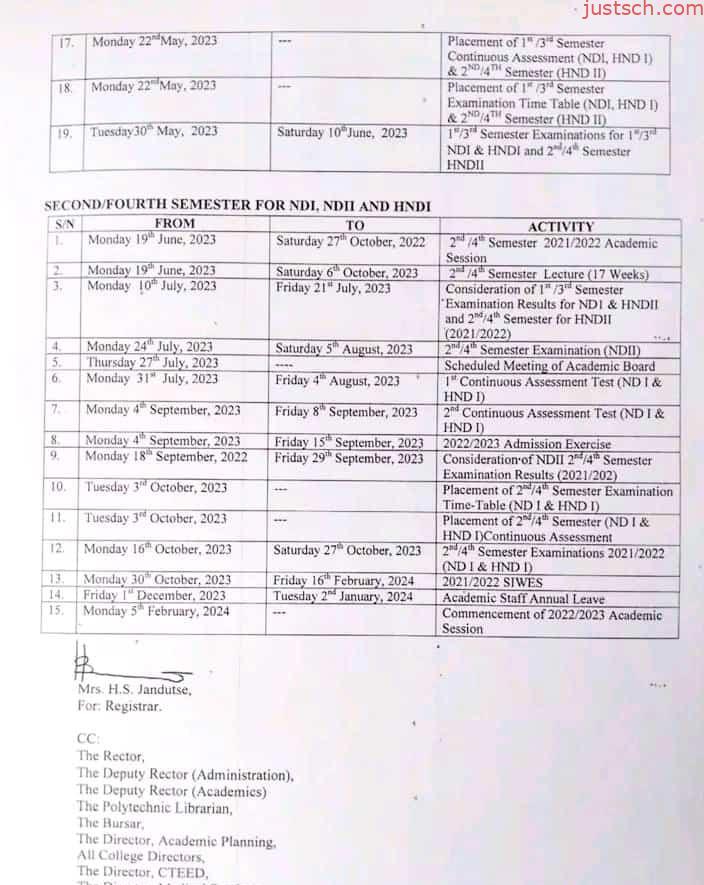 Kaduna Poly Academic Calendar for 2023