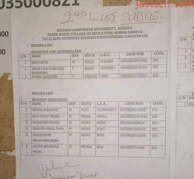Niger State COE-UDUS Affiliated Admission List (2nd Batch) 2022/2023