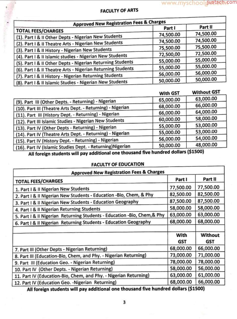 UNIMAID School Fees Schedule for 2022/2023 Session